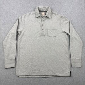 Relwen Shirt Mens XXL Gray Henley Polo Long Sleeve Waffle Knit Cotton Pocket‎